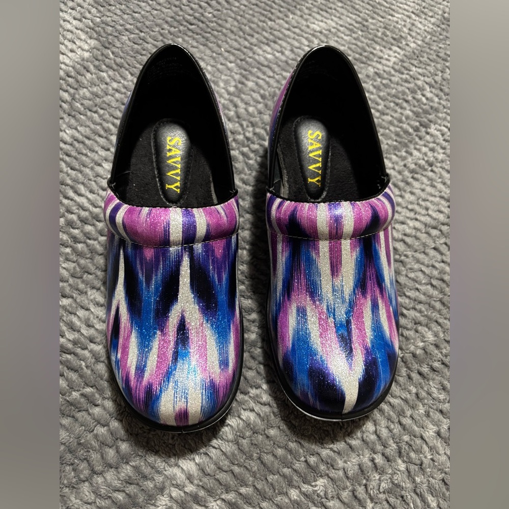 SAAVY NEW Multicolor BRANDY NURSING CLOGS SHOE IN PURPLE AZTEC Size 7M